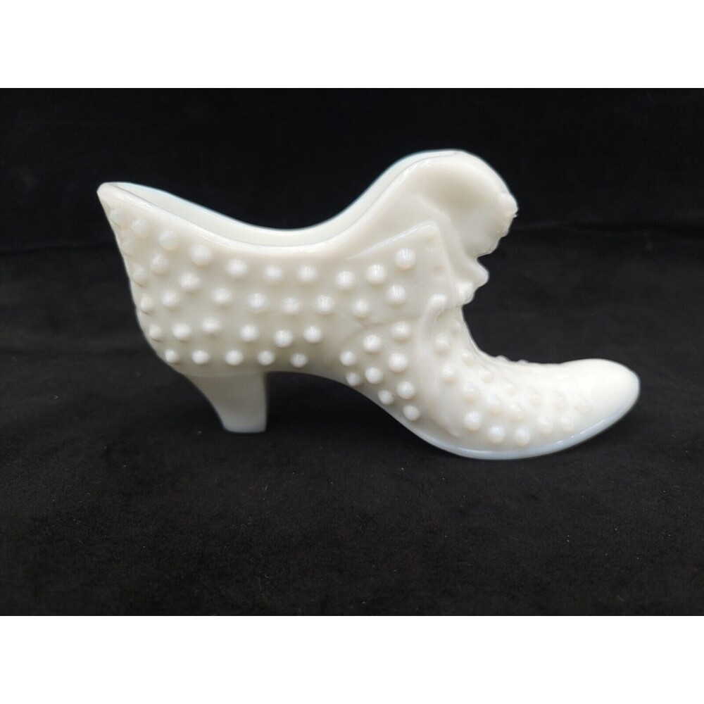 Fenton Hobnail Milk White Glass Shoe‎ Boot Slipper Vintage - Cat Head